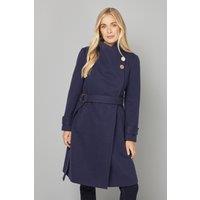 Wallis Women's Petite Funnel Neck Tie Belt Coat in Navy | Size: 18