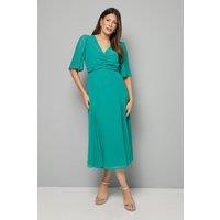 Wallis Women's Pleat Insert V Neck Midaxi Dress in Green | Size: 14