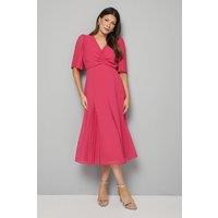 Wallis Women's Pleat Insert V Neck Midaxi Dress in Pink | Size: 16