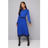 Wallis Women's Fit & Flare Button Neck Knitted Dress in Cobalt | Size: Small