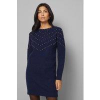 Wallis Women's Christmas Stud Tunic Knitted Dress in Navy | Size: XL