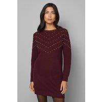 Wallis Women's Christmas Stud Tunic Knitted Dress in Burgundy | Size: XL