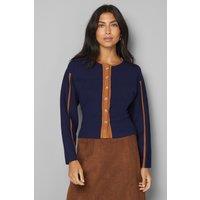 Wallis Women's Contrast Knitted Jacket in Navy | Size: XL