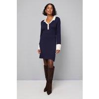 Wallis Women's Polo Button Through Knitted Dress in Navy | Size: XL