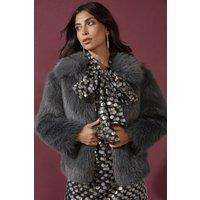 Wallis Women's Zip Through Short Fur Coat in Grey | Size: 16