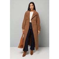 Wallis Women's Petite Double Breasted Maxi Coat in Chocolate | Size: 16