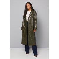 Wallis Women's PU Longline Trench Coat in Green | Size: 16