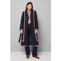 Wallis Women's Contrast Detail Belted Coat in Navy | Size: 12