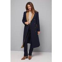Wallis Women's Contrast Collar & Pocket Detail Coat in Navy | Size: 14