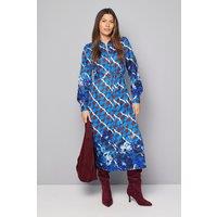 Wallis Women's Geo Floral Tie Back Midi Shirt Dress in Blue | Size: 16
