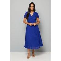 Wallis Women's Petite Lace Pleated Skirt Midi Dress in Cobalt | Size: 14