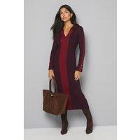 Wallis Women's Colour Block Knitted Midi Dress in Burgundy | Size: Medium
