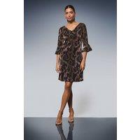 Wallis Women's Occasion Glitter Jersey Ruffle Shift Dress in Rose Gold | Size: 18