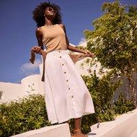 Lands' End Women's Petite Button-Front Linen Midi Skirt in White | Size: 14-16