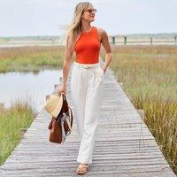 Lands' End Women's Wide Leg Pleated Crepe Trousers in Ivory | Size: 14-16R