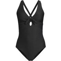 Lands' End Women's Ottoman Tie Back Swimsuit, High Leg in Black | Size: 18