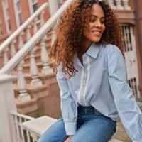 Lands' End Women's Petite Crochet Detail Shirt in Blue | Size: 8