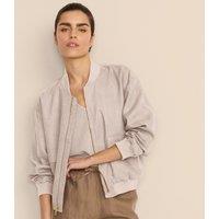 Lands' End Women's Linen Bomber Jacket in Beige | Size: 14-16