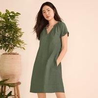 Lands' End Women's Smocked Linen Dress in Dark Green | Size: 16-18