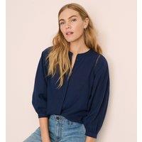 Lands' End Women's Linen Blend Lace Detail Blouse in Navy | Size: 10-12