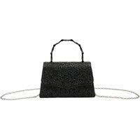 MODISHION Women's Rhinestone Evening Clutch Bag with Bamboo-Style Handle in Black