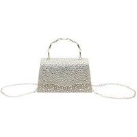 MODISHION Women's Rhinestone Evening Clutch Bag with Bamboo-Style Handle in Silver