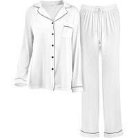 Women's Long Sleeve Camp Collar Loungewear in White | Size: 2XL
