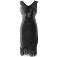 MODISHION Women's Elegant Dress with Tassels & Sequins in Black | Size: Medium