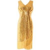 MODISHION Women's Elegant Dress with Tassels & Sequins in Gold | Size: XL