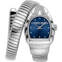 Roberto Cavalli Women's Snake Blue Dial Stainless Steel Watch in Silver