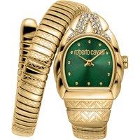 Roberto Cavalli Women's Snake Green Dial Stainless Steel Watch in Gold
