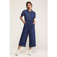 Yumi Women's Navy Cotton Denim Jumpsuit in Blue | Size: 16