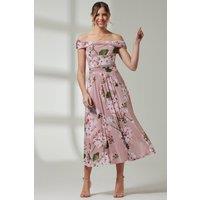 Jolie Moi Women's Paula Bardot Neck Mesh Dress in Dusty Pink | Size: 12