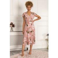 Jolie Moi Women's Shirley Floral Print Mesh Dress in Dusty Pink | Size: 8