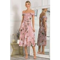 Jolie Moi Women's Rawiya Bardot Neck Mesh Dress in Light Pink | Size: 14