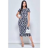 Jolie Moi Women's Short Sleeve Jersey Bodycon Midi Dress in Navy | Size: 16