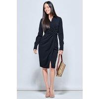 Jolie Moi Women's Plain Wrap Front Buckle Shirt Dress in Black | Size: 8