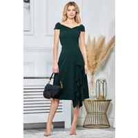 Jolie Moi Women's Off Shoulder Frill Ponte Midi Dress in Bright Green | Size: 12