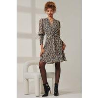 Jolie Moi Women's Shirred Cuff Tie Waist Dress in Black | Size: 18