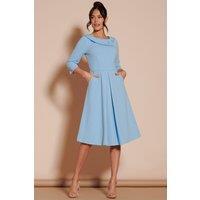 Jolie Moi Women's Fold Neckline Sleeved Midi Dress in Light Blue | Size: 16