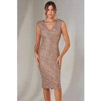 Jolie Moi Women's Gittel Sequin Bodycon Midi Dress in Brown | Size: 18