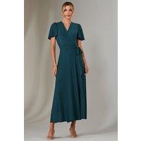 Jolie Moi Women's Plain Angel Sleeve Wrapped Maxi Dress in Teal | Size: 16