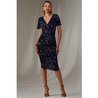 Jolie Moi Women's Angel Sleeve Ruched Bodycon Dress in Navy | Size: 14