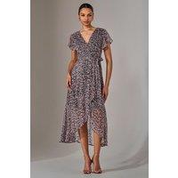 Jolie Moi Women's Chiffon Wrap Midi Dress in Dark Pink | Size: 10