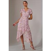 Jolie Moi Women's Chiffon Wrap Midi Dress in Light Pink | Size: 14