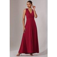 Jolie Moi Women's Ella Wrap Bodice Jersey Maxi Dress in Dark Red | Size: 18
