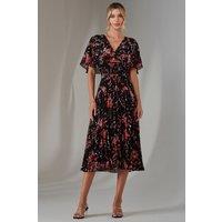 Jolie Moi Women's Floral Print Chiffon Pleated Dress in Red | Size: 12