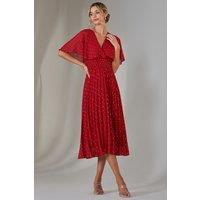 Jolie Moi Women's Metallic Spot Chiffon Pleated Dress in Dark Red | Size: 10