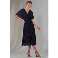 Jolie Moi Women's Metallic Spot Chiffon Pleated Dress in Navy | Size: 10