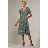 Jolie Moi Women's Short Sleeve Side Tie Midi Dress in Bright Green | Size: 18